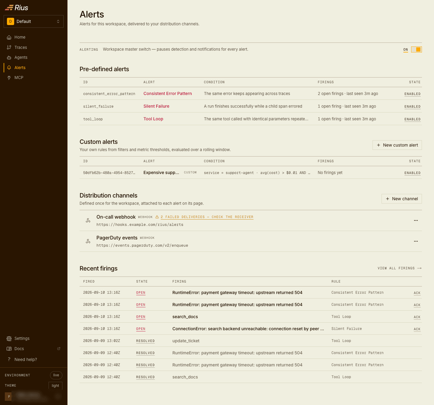The Alerts page