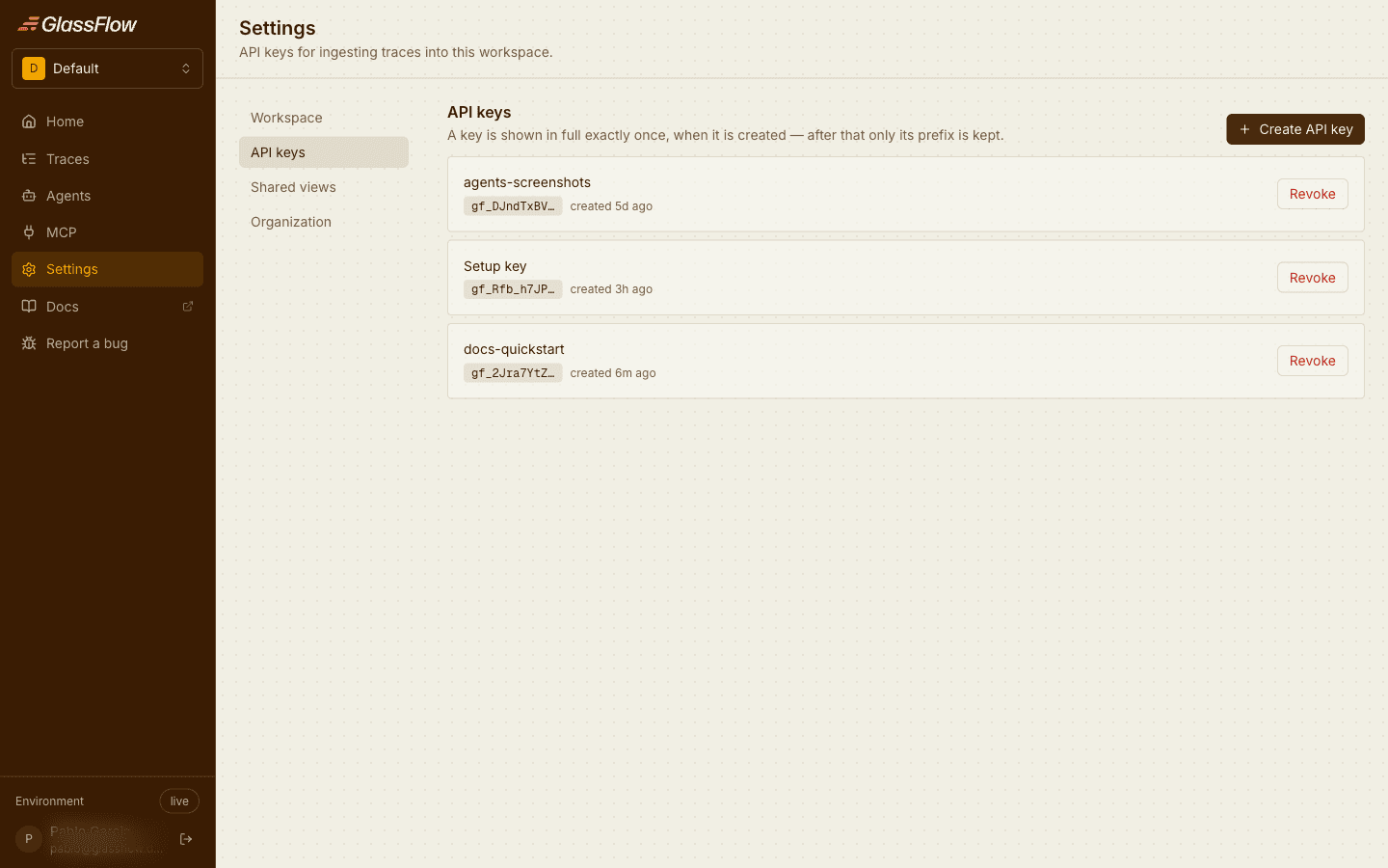 The API keys settings