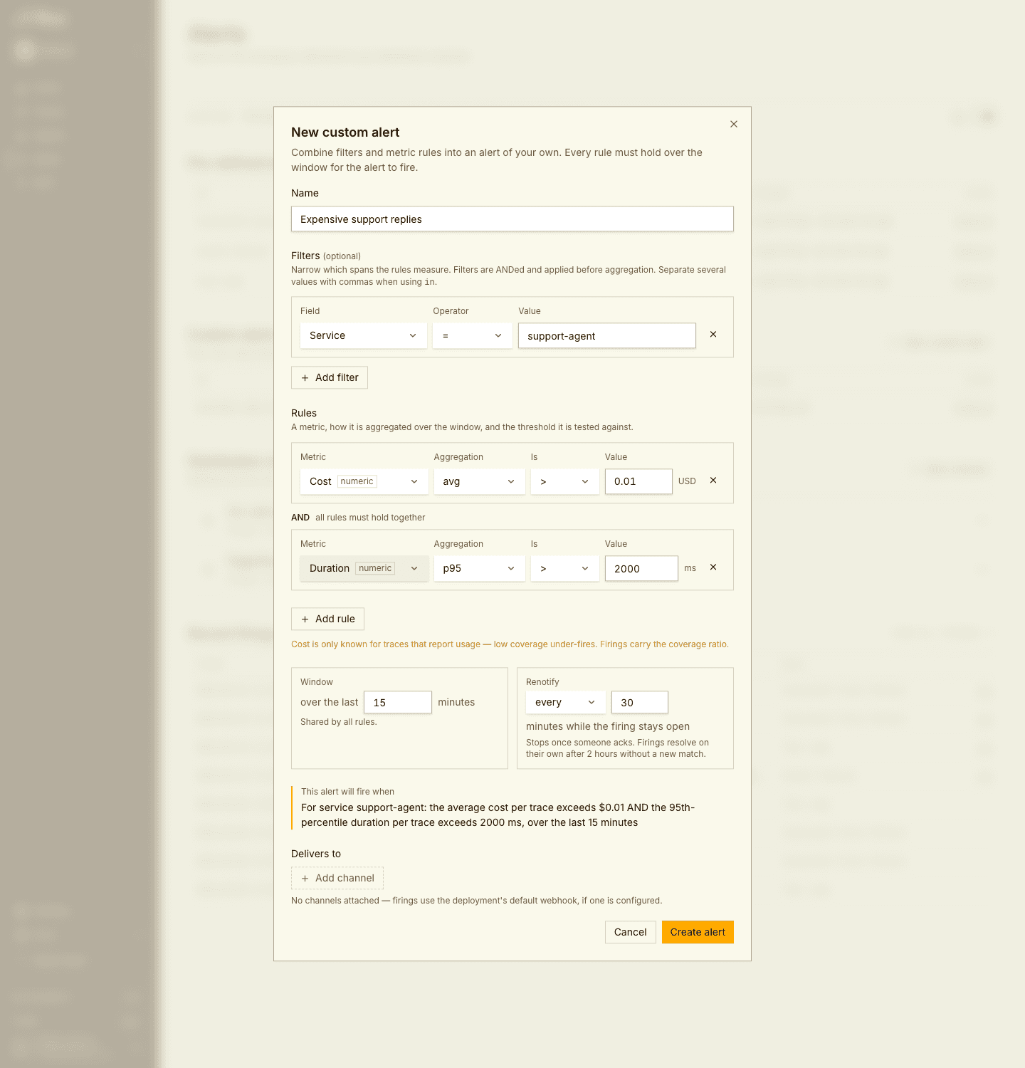 The custom alert builder
