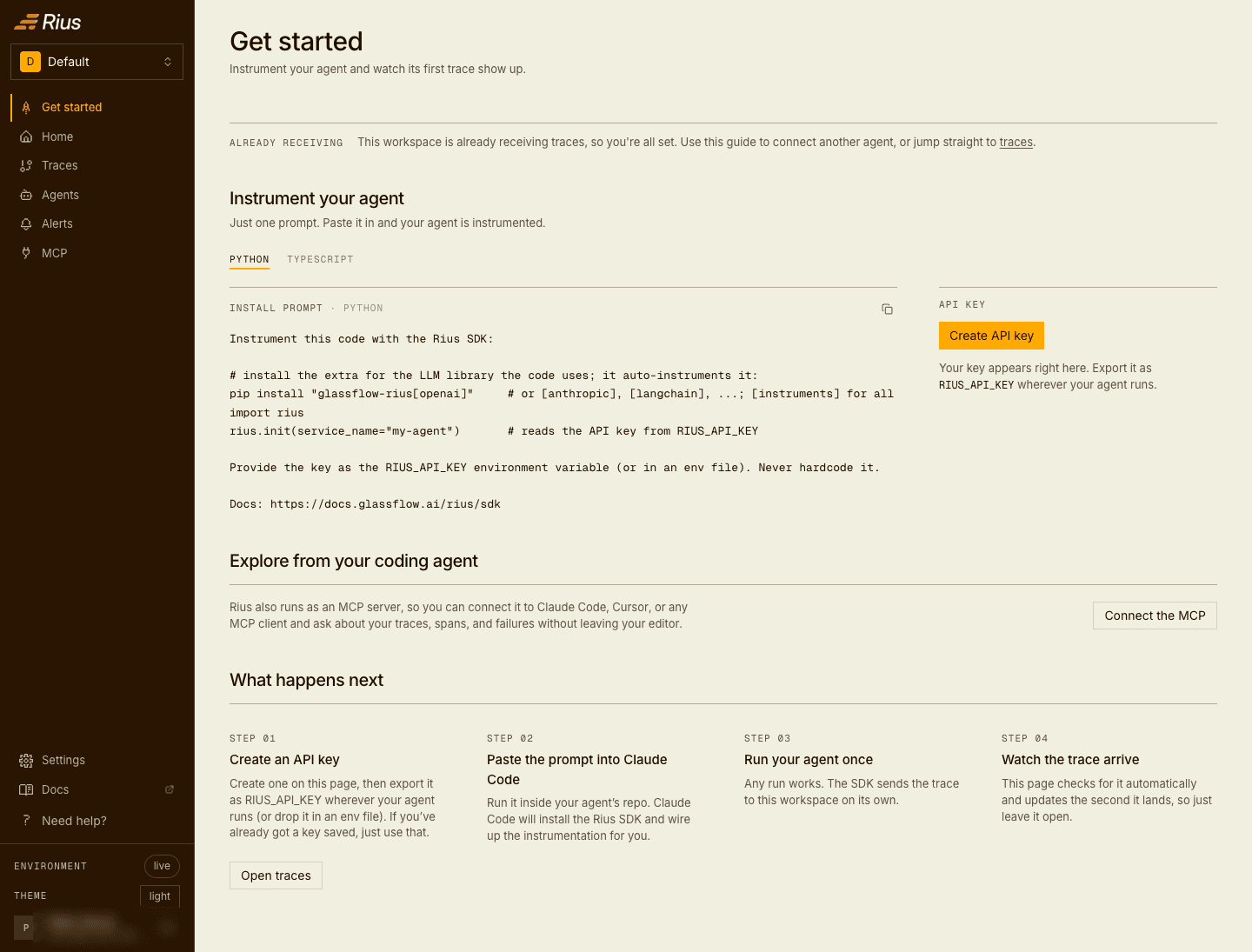 The Get started page