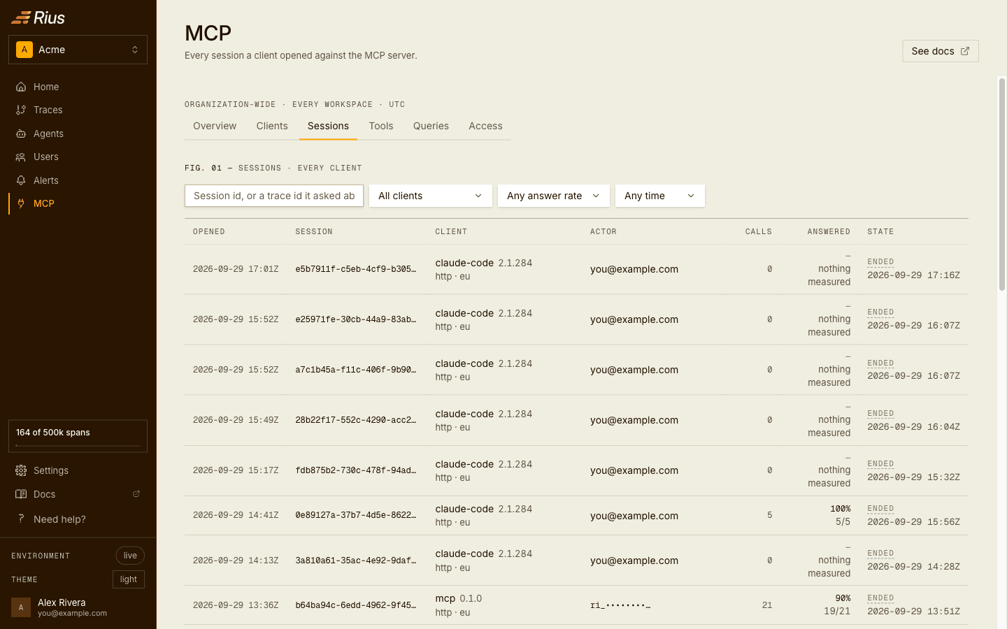 The Sessions tab