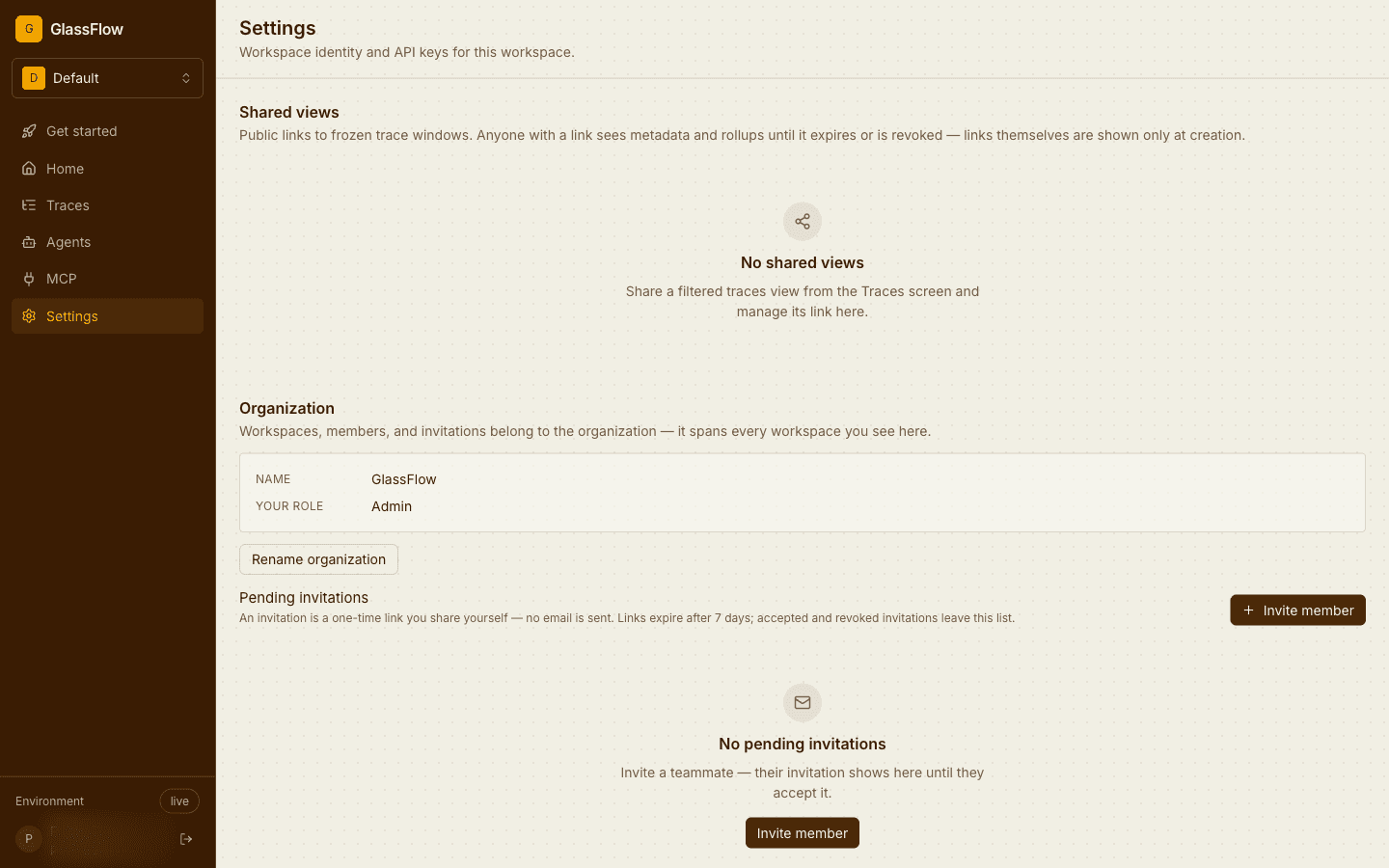 Shared views and organization settings