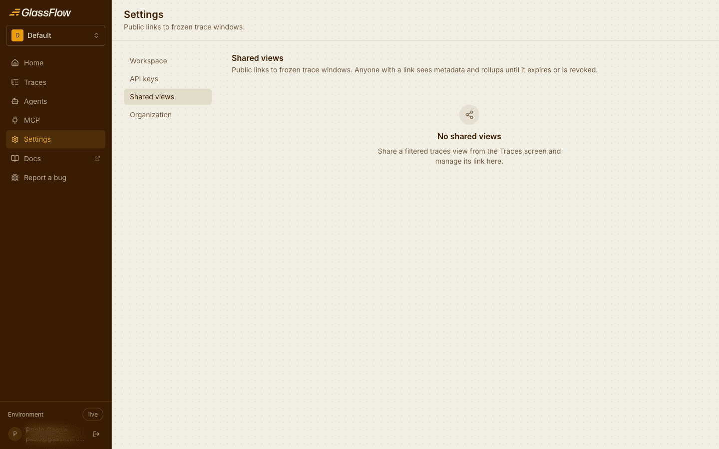 The shared views settings