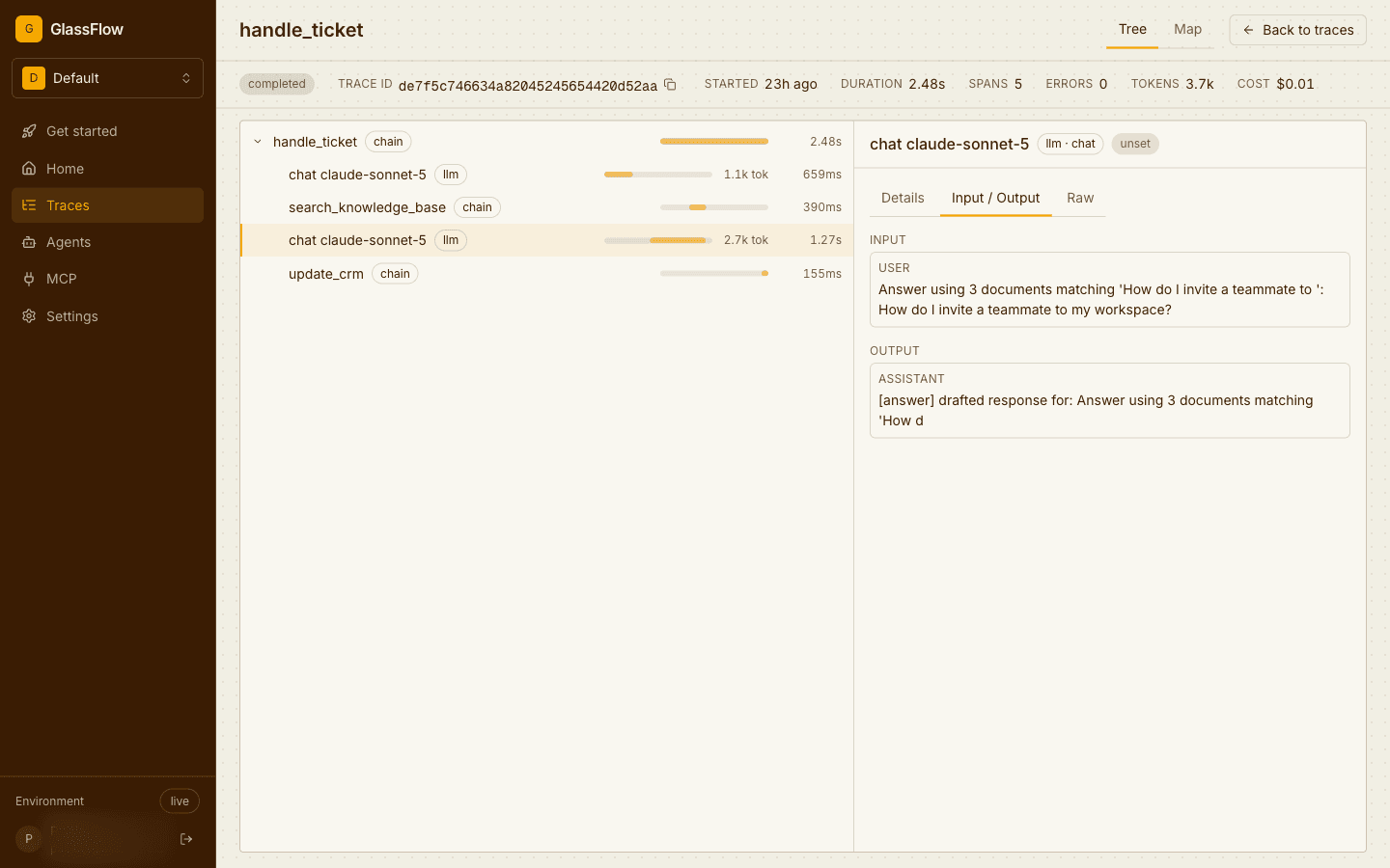 Prompt and completion rendered from GenAI message attributes