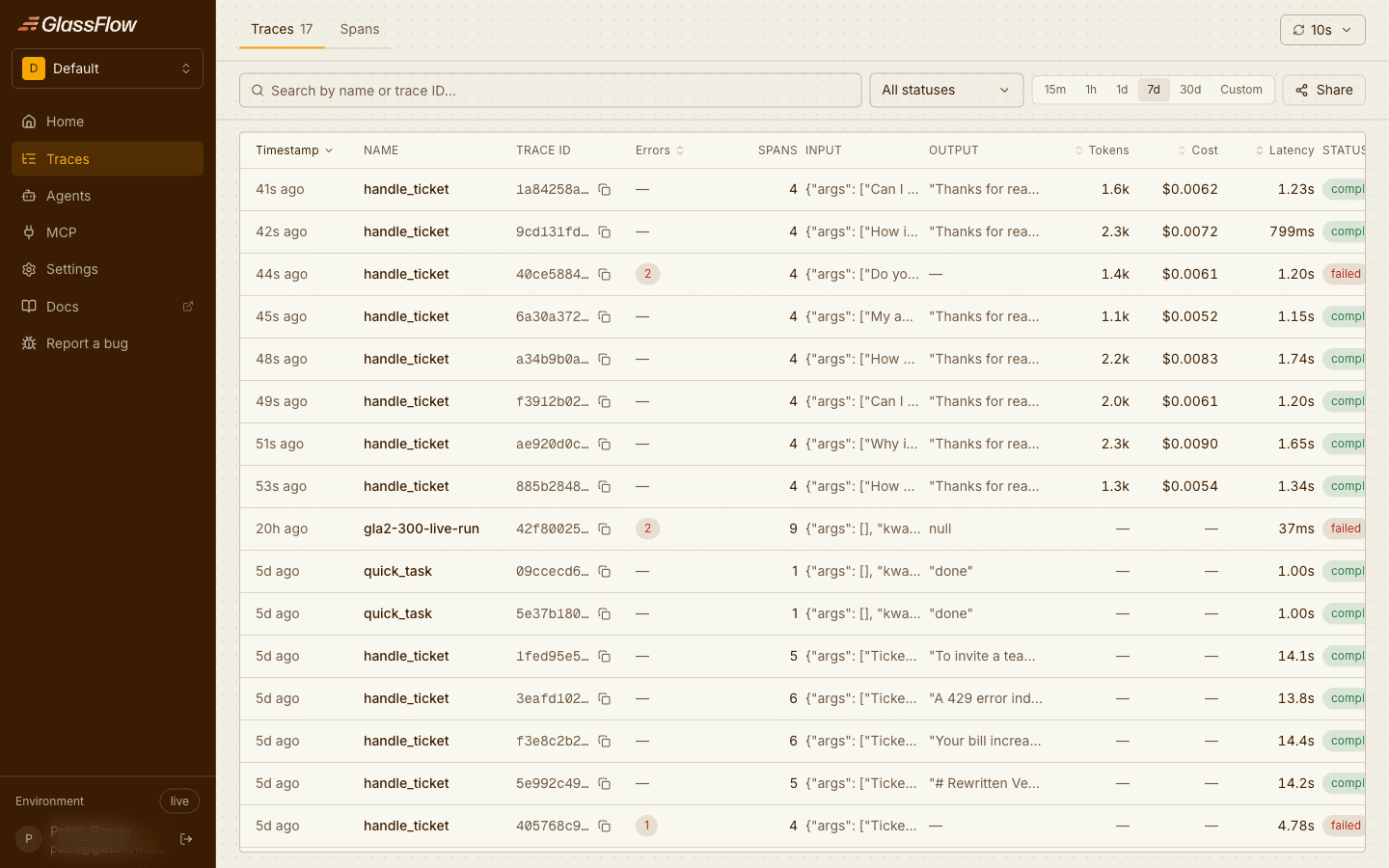 The trace list
